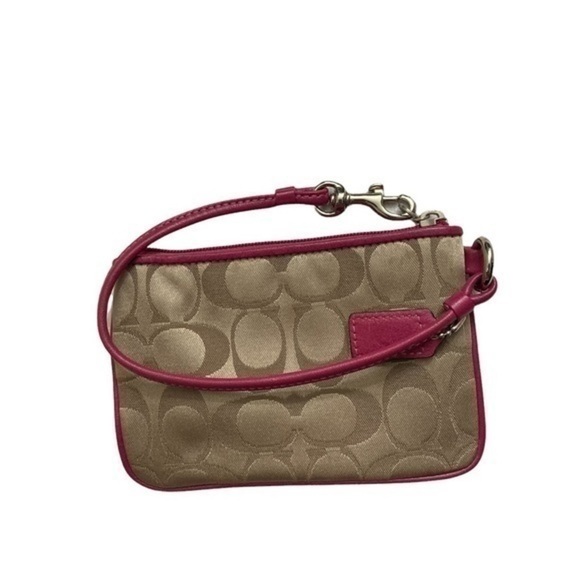 Coach poppy khaki pink wristlet bag